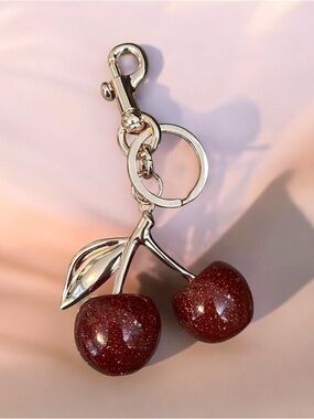 Sparkling Cherry Keychain - Red Glitter Cherries